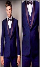 Purple Groom Tuxedos Custom Men Suit Bridegroom Notch Lapel Groomsmen Man Office Men Wedding Suits JacketPantsTieVest7609172