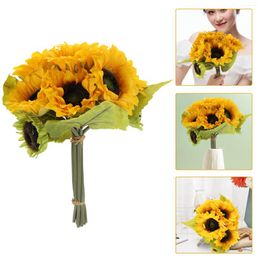 Decorative Flowers Bridesmaid Accessories Sunflower Bouquet Wedding Bridal Artificial Stem Faux