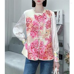 Ethnic Clothing Chinese Style Floral Peony Embroidered Acetate Vest 2024 Early Spring O-Neck Retro Single Breasted Lady Top S-XXL