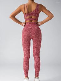 Active Sets Seamless Leopard Print Yoga Set Women Hollow Out Cross Back Sport Crop Top Peach Hip Lift High Waist Fitness Pants 2 Pcs Suit