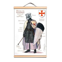 Nordic Wall Art Canvas Pictures Vintage Knights Templar Poster Wooden Scroll Hanging Painting Printed Home Living Room Decor CD34