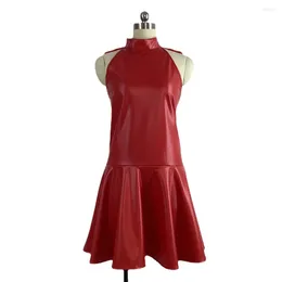 Casual Dresses Sexy PVC Leather Halter Neck Maid Dress Faux Latex Bodycon Club Sweet Sleeveless Backless Lolita Mini Clubwear