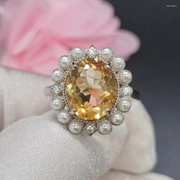 Cluster Rings Natural Citrine Ring 10mm 12mm 4ct VVS Grade Silver 925 Crystal Jewellery With Gold Plating