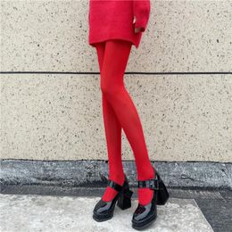 Women Socks Seamless Red Pantyhose Slim Elastic Anti-hook Tights High Waisted Leggings Autumn