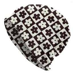 Berets Black White Chequered Squares Flowers Skullies Beanies Caps Winter Warm Knit Hat Women Men Hip Hop Adult Bonnet Hats Ski Cap