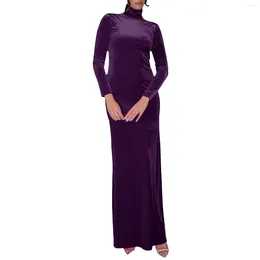 Casual Dresses Elegant Women's Velvet Dress Autumn Winter Fashion Turtleneck Full Sleeve Sexy Bodycon High Waist Party Long Robe