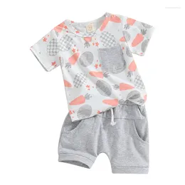 Clothing Sets Toddler Boys Easter Outfits Egg Carrot Print Pocket Short Sleeve T-Shirts Tops And Shorts 2Pcs Summer Clothes Set