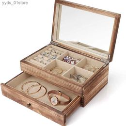 Jewellery Boxes Christmas Gift Smart Organiser Rustic Wooden Jewellery Box for Woman Storage Earrings Rings Necklace L240323