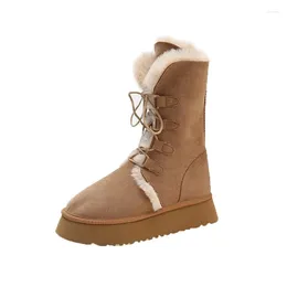 Boots Platform Shoes 2024 High Quality Women Classic Snow Cold Proof Thermal Calf Winter Gothic