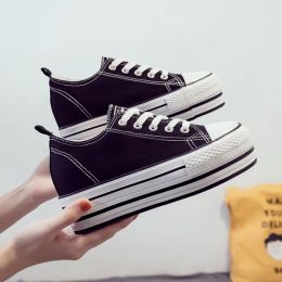 Shoes Internal Increase Women Shoes 8cm Flat High Heels Canvas Shoes Fashion Everything with Cake Board Shoes Platform Shoes Sneakers