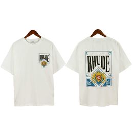 Rhude Short Sleeved American High Street Trendy Brand Half Summer Unisex Playing Card Printed Loose T-shirtBJCGBJCG