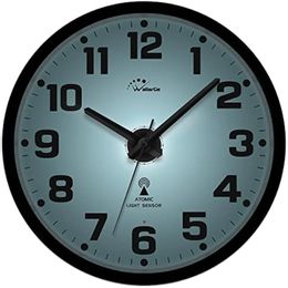 WallarGe Atomic Wall Clock with Night Light Silent Lighted up Glow in The Dark Battery Operated AUTO DST 12 Inch 240320