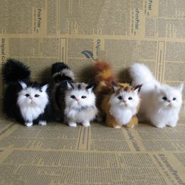 Realistic Cat Plush Toys Lifelike Fur Furry Stuffed Cat Dolls Simulation Kitten Models Animals Birthday Christmas Gift For Child