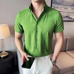 Men's Casual Shirts Short Sleeve V-Neck Green For Men Business Slim Fit Solid Dress Shirt Party Prom Trendy Clothing 4XL