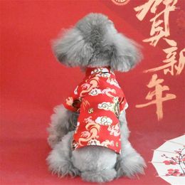 Dog Apparel 1Pcs Red Chinese Style Pet Costume Year'S Dragon Print Shirt Fashion Cat Tang Suit Coat Old Traditional Clothes