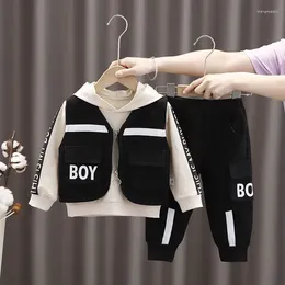 Clothing Sets Spring And Autumn Baby Boys' Set Children's Fashionable Vest Hooded Pants 3-piece Handsome