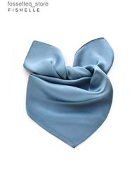 Handkerchiefs Solid Colour Mist Blue Natural Silk Scarfs Womens Small Square Scarves Hair bands Real Silk Scarf Mens Handkerchief Headscarf L240322