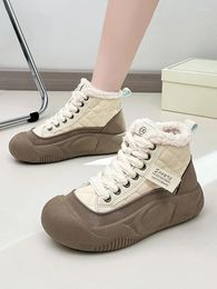 Boots Winter With Fur Flat Heel Platform Sports Shoes Woman Boots-Women Lace Up Round Toe Australia Plush Med Ladies Lolita 2024