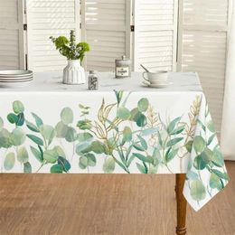 Table Cloth Spring Summer Rectangle Waterproof Tablecloth Easter Eucalyptus Leaves Cover For Party Picnic Dinner Decor