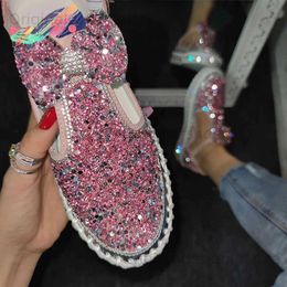 Casual Shoes LazySeal Women Flat Loafers Woman Rhinestone Shoes Female Autumn Casual Platform Glitter Design Slip On Shoes Dropshipping T240323