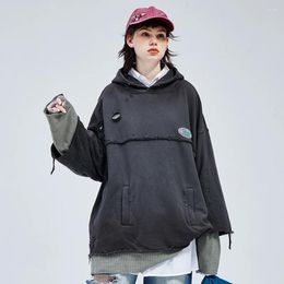 Women's Hoodies Woman Vintage Oversized Ripped Patchwork Hooded Sweatshirts Harajuku Streetwear Female Hoodie Original Design Tracksuits