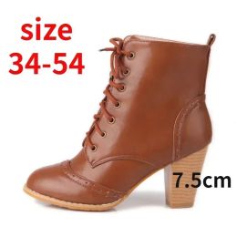 Boots Big Size Shoes 54 52 50 48 45 43 2023 Autumn New Fashion Vintage Laceup Ankle Boots for Women Round Toe Chunky Heel Men Boats