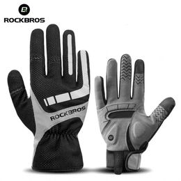 ROCKBROS Touch Screen Cycling Gloves Autumn Winter Thermal Windproof Bicycle Gloves Keep Warm Thick Sport Glove Bike Accessories 240312