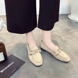 Casual Shoes Square Heel Flat Corduroy Women's 2024 Summer British Style Solid Color Round Toe Zapato