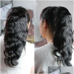 Ponytails Human Clip Ins Ponytail For Women Natural Black Body Wave In Hair Extensions Mongolian Remy Double Weft Drop Delivery Produc Dhfuv