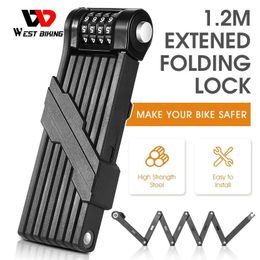 WEST BIKING Bicycle Folding Chain Lock Anti Theft Combination Lock Heavy Duty Safety Motorcycle MTB Road Cycling Electric Lock 240308