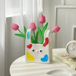 Vases Ceramic Vase Handbag Pocket Tote Bag Cartoon Handicraft Ornaments Flower Arrangement Accessories Home Decoration