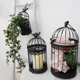 Candle Holders SUPU Black Set Bird Cage Candleholder Hanging Modern Iron Wrought Metal Birdcage Decoration Flowerpot Succulent Plants