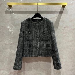 Women's Jackets Small Fragrant Gray Plaid Tweed Short Coat Famous Lady's Woolen Soft Nylon Wool Suit