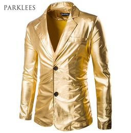 Whole Gold Shiny Blazer Men Coated Metallic Night Club Mens Suit Jacket Blazer Casual Slim Fit Hip Hop Costumes Singer Dancer3210522