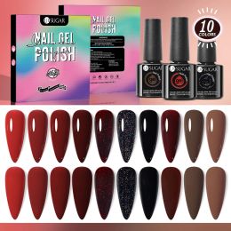 Kits UR SUGAR 10pcs/kits Gel Nail Polish Set Autumm Winter Glitter Brown Red Color Series Soak Off UV LED Nail Art Varnish Manicure