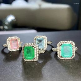 Cluster Rings Colourful Paraiba Ring Women 925 Stamp Fashion Main Stone 8 10 Cotton Wool Candy Coloured Treasure Party Birthday Gift