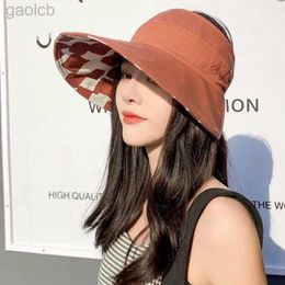 Wide Brim Hats Bucket Hats Womens summer hat empty top sun protection beach hat large Calibre foldable double-sided Sunhat Korean New Leisure 24323
