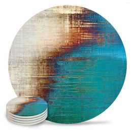 Table Mats Vintage Style Green Beige Art Coasters Ceramic Set Round Absorbent Drink Coffee Tea Cup Placemats Mat