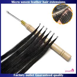 Extensions JENSFN Micro Feather New Hair Extensions Human Hair Straight Hand Knitting 16"26" Inch 1.6g/Strand #613 Color Hair Salon Supply