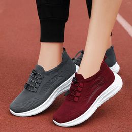 Casual Shoes Fashion Men Sports Flat Soft Bottom Mesh Breathable Knitting Sock Sneaker Elastic Lace Up Slip On Solid Colour Mens