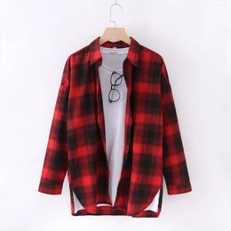 Women's Blouses 2024 Spring Fresh Plaid Shirt Long Sleeve Large Loose Fit Size Casual Shirts Fine Tops Ladies Coat