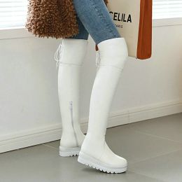 Boots Large Size 3443 Cute Women Platform Over the Knee Boots College Style Ladies Thigh High Snow Boots Black White Winter Boots
