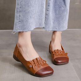 Casual Shoes 2024 Spring And Autumn Fashion Large Size Flat Soft Sole Matching Colour Square Head Work