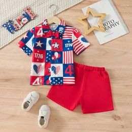 Clothing Sets 2024-02-02 Lioraitiin Toddler Baby Boys 4th Of July Outfit Short Sleeve Lapel Star Stripe Print Button Shirt Red Shorts Set