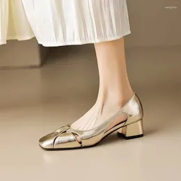 Dress Shoes 2024 Spring/ Autumn Women's Pumps Gold And Silver Boat Square Toe Slip-on Ballet Comfortable Sandals