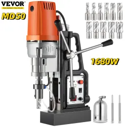 Schroevendraaiers VEVOR MD50 50mm Magnetic Drill Press Kit 1680W Electric Bench Drilling Machine 2900LBS Magnet Force with HSS Annular Cutter Bits