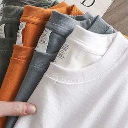 S-4XL Plus Size 280g Oversized Heavyweight T-Shirt for Men Summer Short Sleeve Tee 100% Cotton Plain Top Casual Mens Clothing 240313