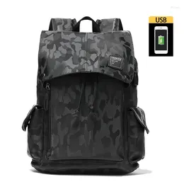 Backpack Korean Fashion Computer Bag PU Leather Black Camouflage Schoolbag Men's Leisure Travel Large Capacity