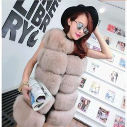 Haining Fur Imitation Fox Hair Vest Whole Leather Medium Long Round Neck Womens Vest Coat Special Price