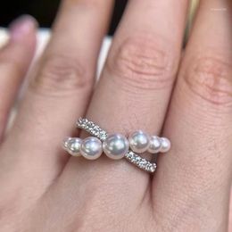 Cluster Rings Charming Design Akoya Perfect Round White Pearl Ring Wedding Sterling Silver Engagement For Women